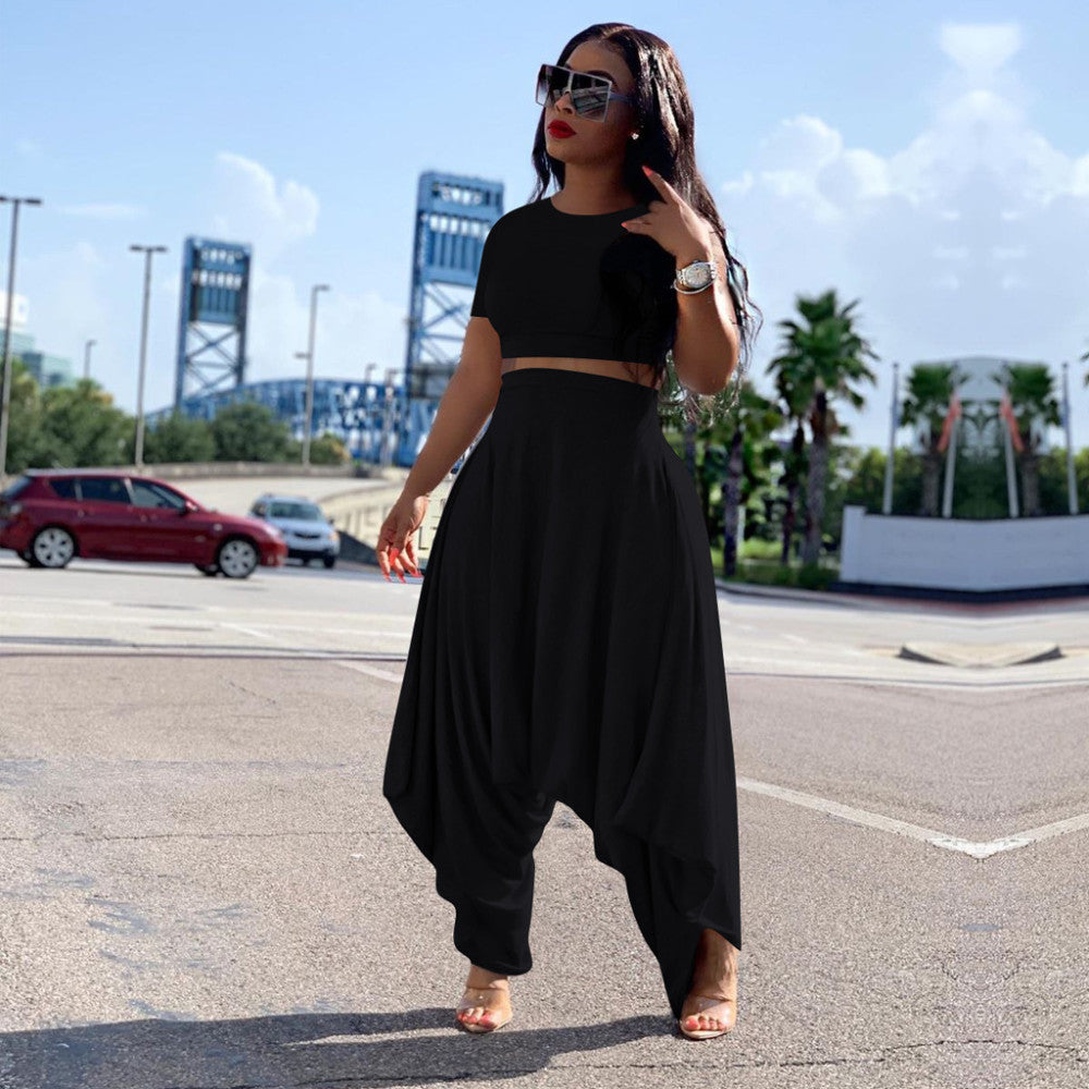 Short Sleeve Harem Two Piece pants Set
