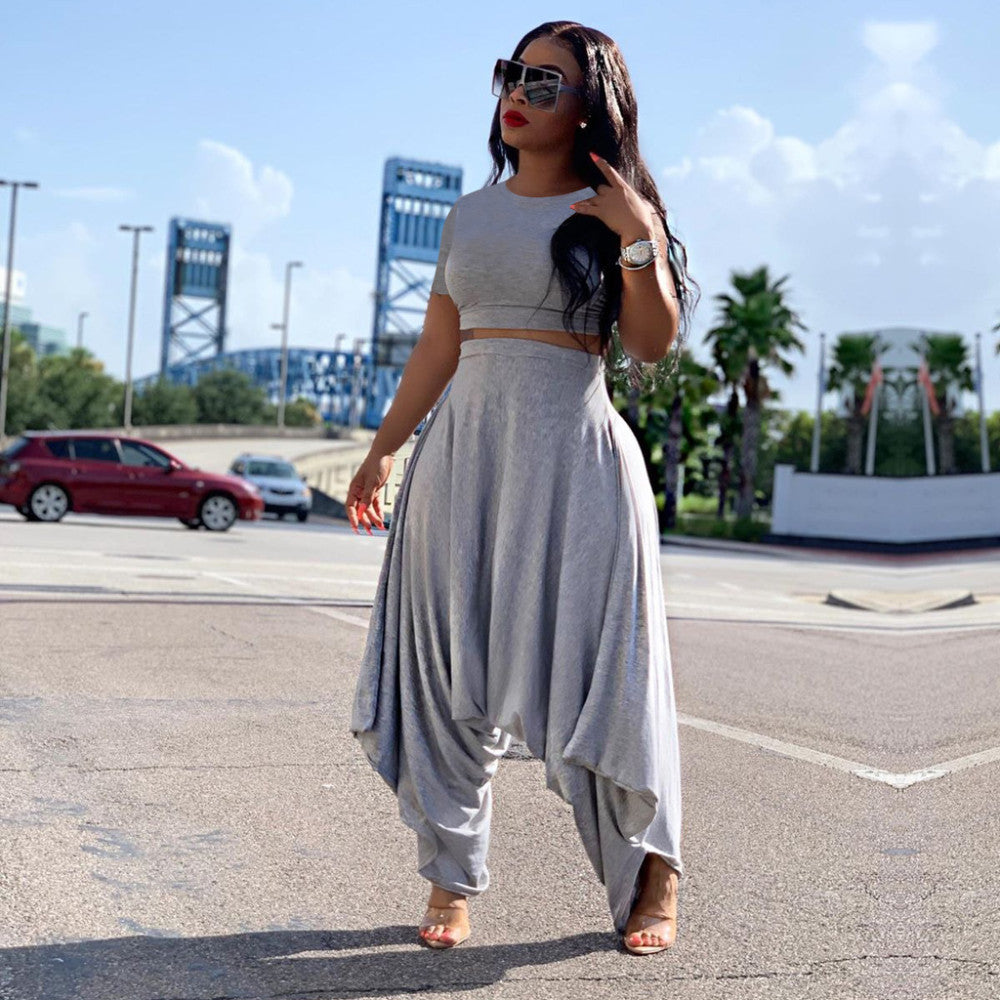 Short Sleeve Harem Two Piece pants Set