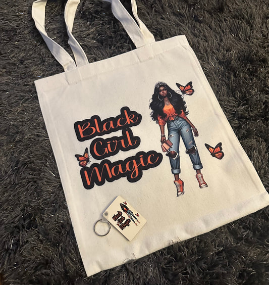 Black Girl Magic Tote Bag With matching keychains
