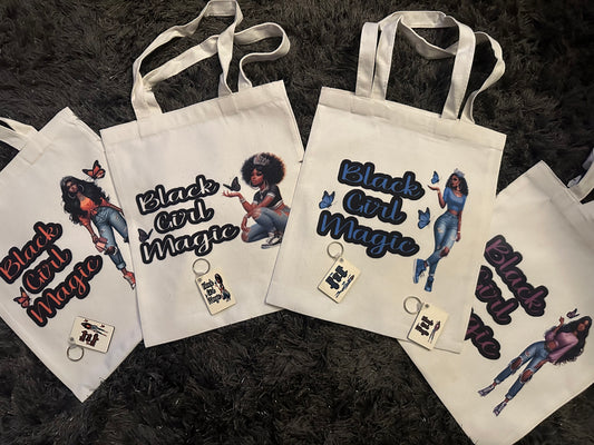 Black Girl Magic Tote Bag With matching keychains