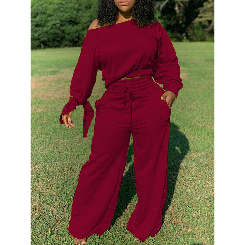 Solid Long Sleeve Wide Leg Pants Sets