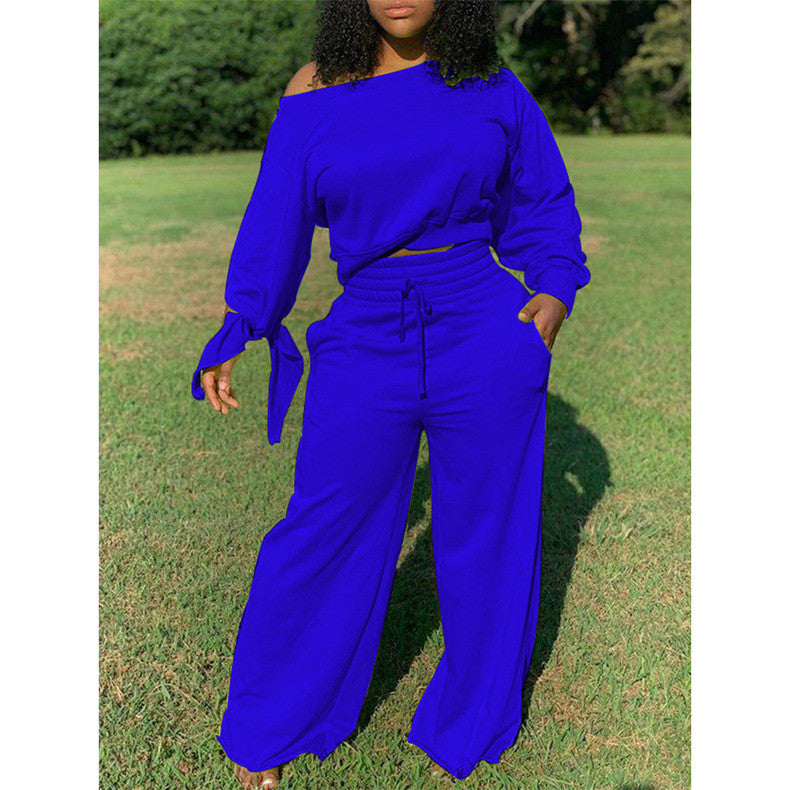 Solid Long Sleeve Wide Leg Pants Sets