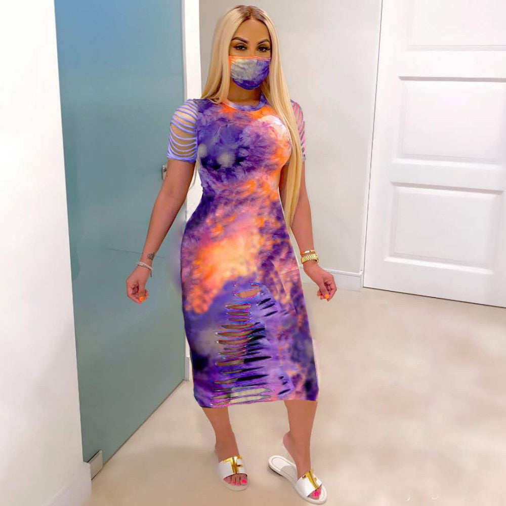 Tie Dye Hollow Out  Dress