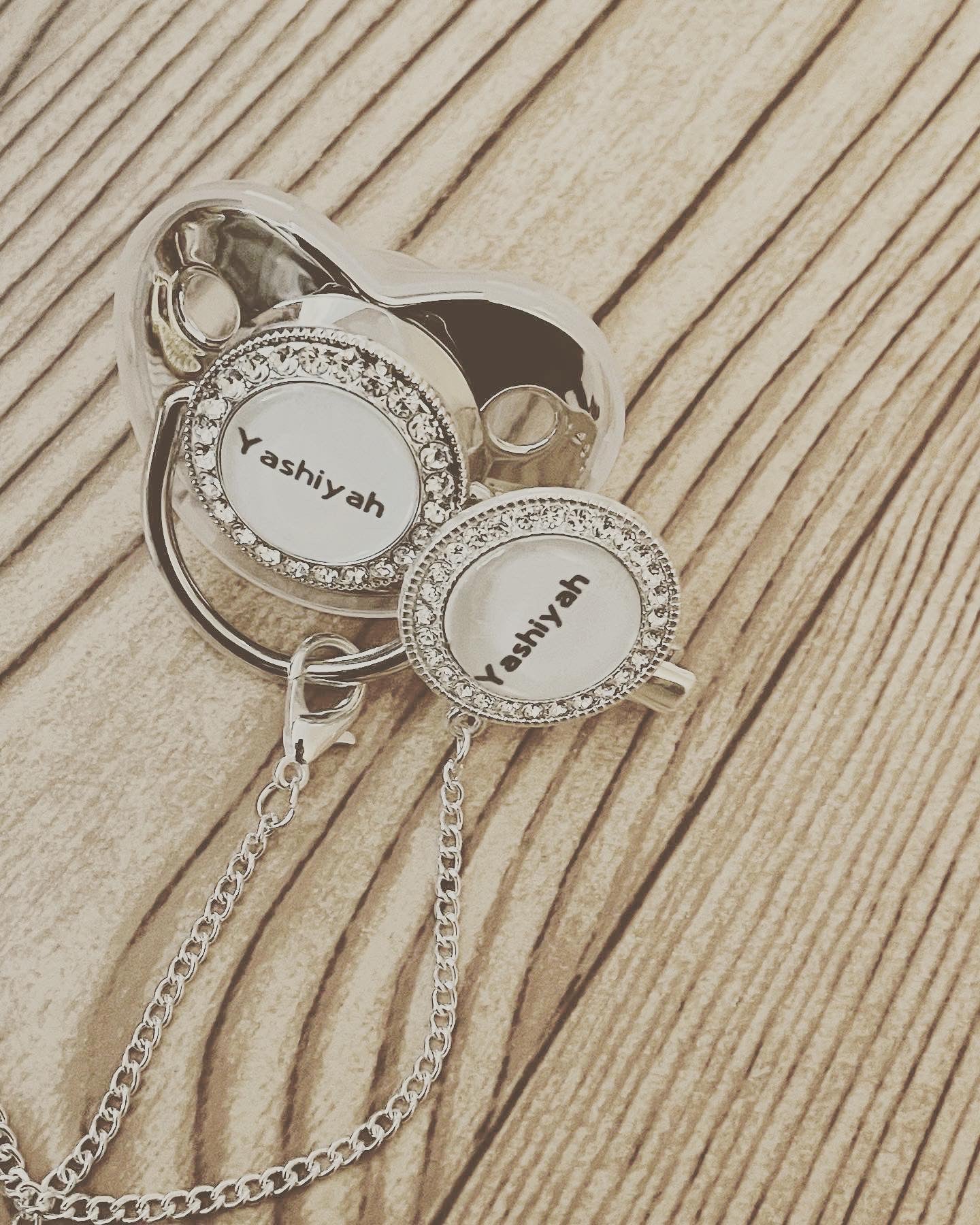 Customized Fab  Bling pacifier and chain clip