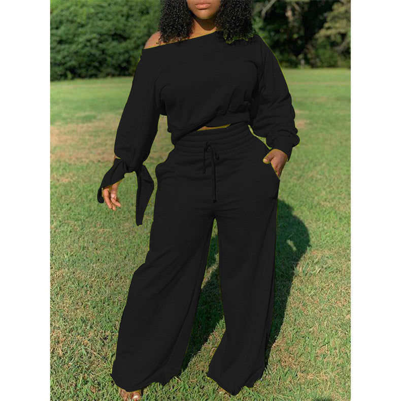 Solid Long Sleeve Wide Leg Pants Sets