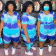Tie Dye Print V Neck Two Piece Set With Mask