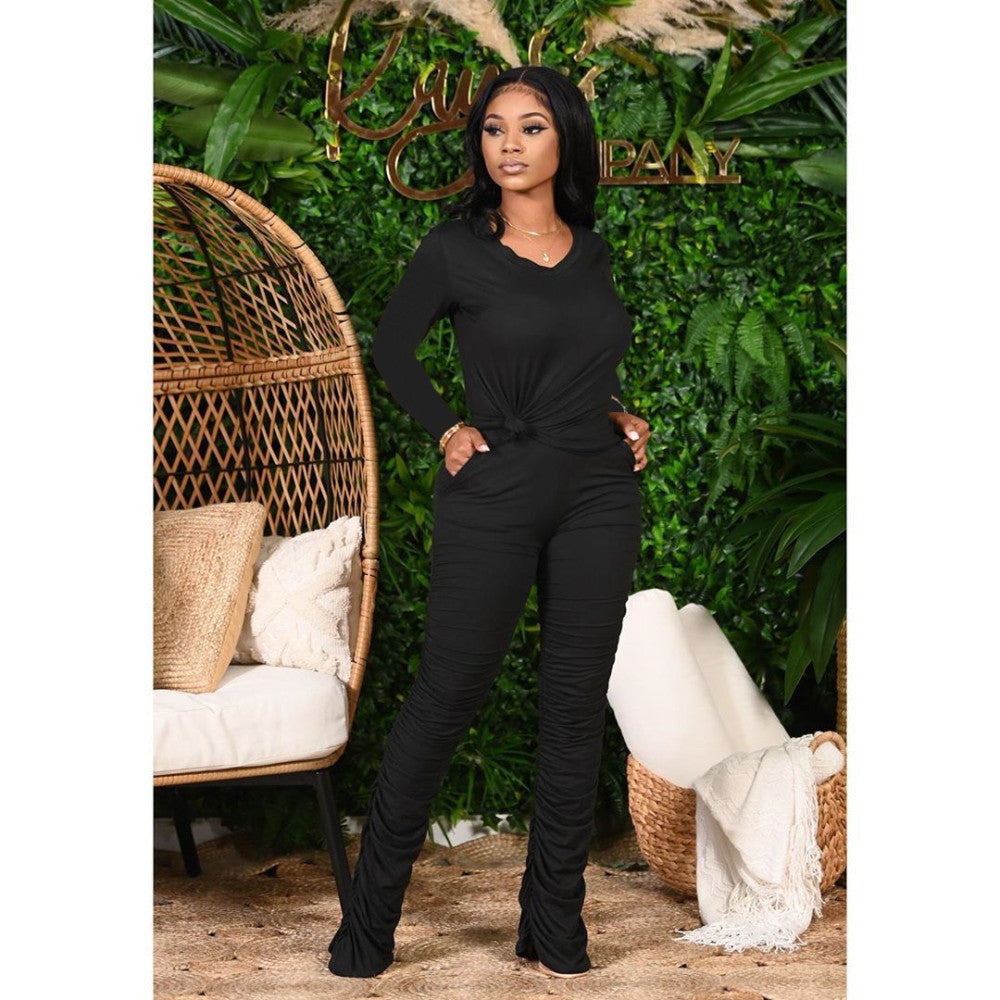 Long Sleeve Stacked Pants Two Piece Sets